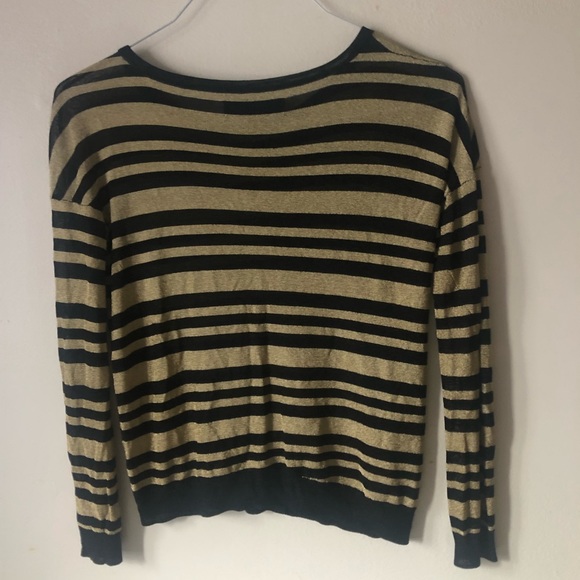 ❤️Rag & Bone New York Metallic Gold Lame Long Sleeve Cropped Top Striped XS - Picture 6 of 6
